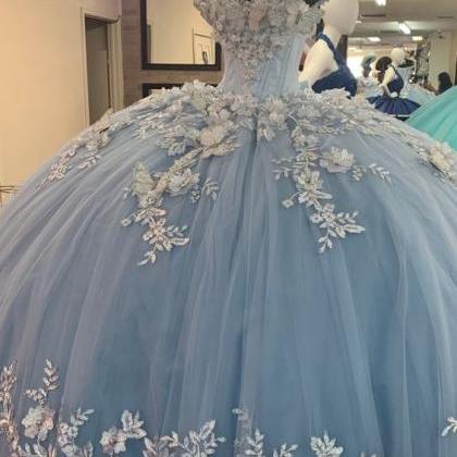 Blue A-line Prom Dress Ball Gown Evening Dress