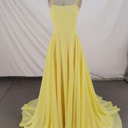 Simple Yellow Chiffon Long Prom Dress Yellow..