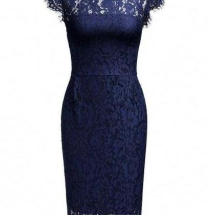 Fashion Lux Navy Blue Lace Short Evening Dress,..