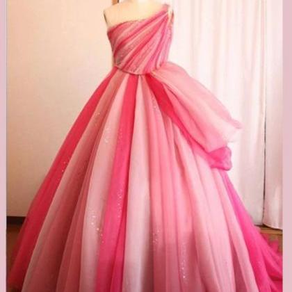 Chic A-line One Shoulder Ombre Prom Dresses Tulle..
