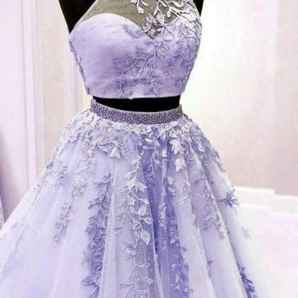 Lavender Prom Dresses Two Piece