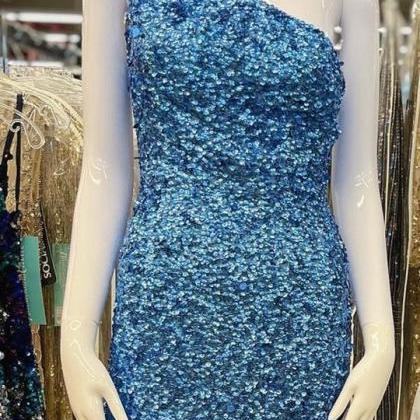 Blue Sequins Homecoming Dress