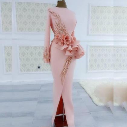 Blush Pink Aso Ebi Evening Dresses Long Sleeves..