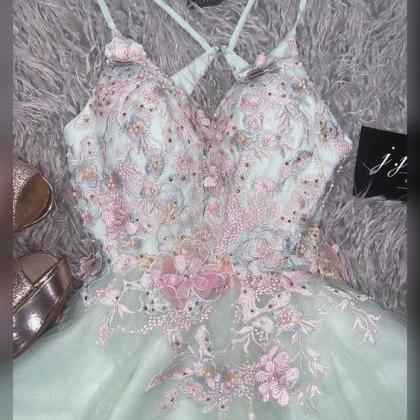 Cute Mint Green Short Homecoming Dress With..