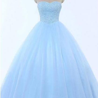 Sweetheart Baby Blue Tulle Long Crystal Strapless..