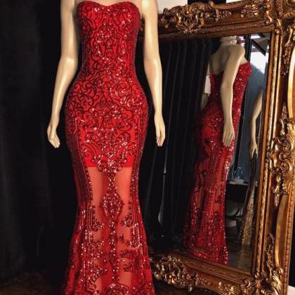 Floor Length Red Sheath Sweetheart Tulle Lace..