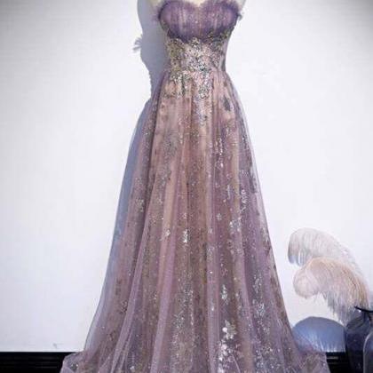 Strapless Purple A-line Long Prom Dress