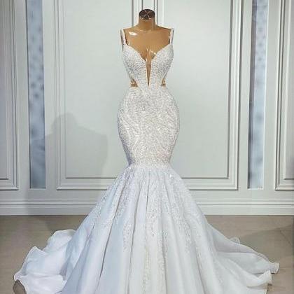 White Lace Appliqued Wedding Dresses, Bridal..