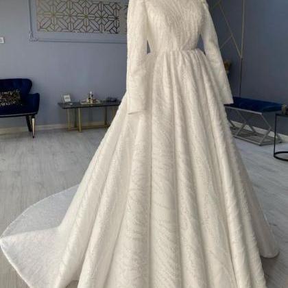 White Long Ball Gown Wedding Dresses, Bridal..