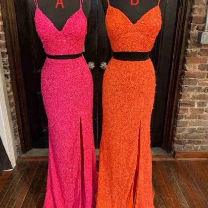 Two Piece Sequined Mermiad Prom Dress