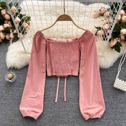 Cute Long Sleeve Lace Up Tops