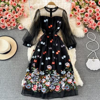 Black Lace Tulle Long Sleeve Dress Fashion Dress