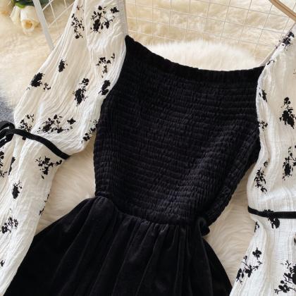 Black Velvet A Line Long Sleeve Dress Fashion..