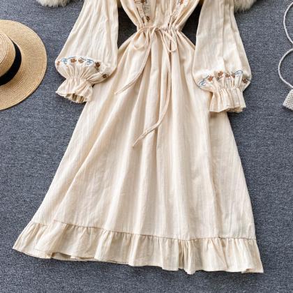 Cute A Line Embroidered Long Sleeve Dress