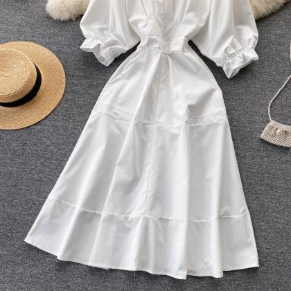 White V Neck A Line Dress Fashion Dress
