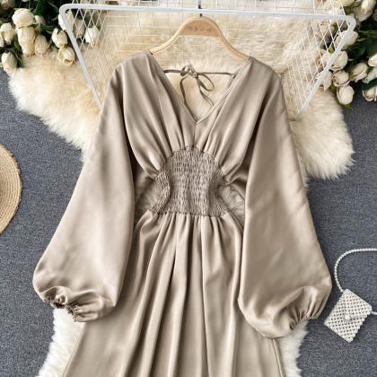 Cute V Neck Long Sleeve Dress Fashion Dress