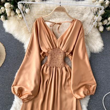 Cute V Neck Long Sleeve Dress Fashion Dress
