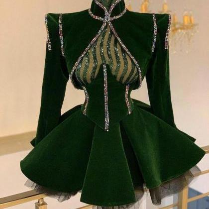 Green Fashion Cocktail Dresses With Beading..