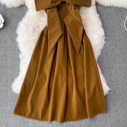Cute bow velvet backless dress fash..