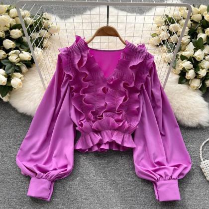 Cute v neck long sleeve tops