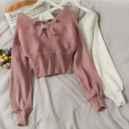 Lovely bow-knot long-sleeved sweate..