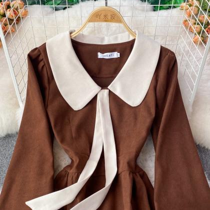 Sweet Corduroy Long Sleeve Dress Fashion Dress