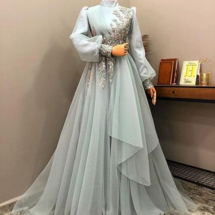 Long Sleeve Prom Gown Evening Dress
