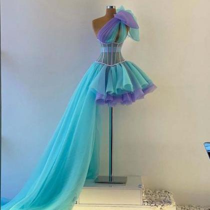 One Shoulder Colorful Prom Dresses 2021 Elegant..