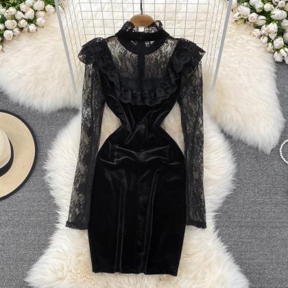 Black Lace Long Sleeve Dress Fashion Dress