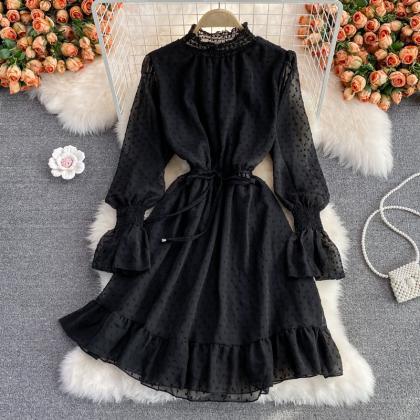 Cute A Line Long Sleeve Dress Black Dress