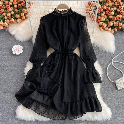 Cute A Line Long Sleeve Dress Black Dress