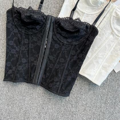 Cute Lace Tops Lace - Up Tank Tops