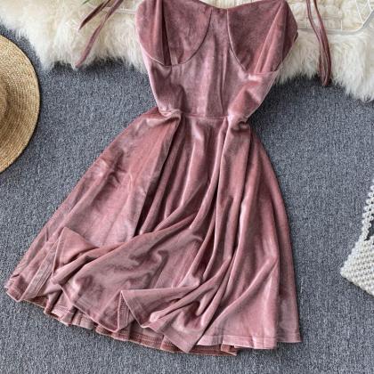 Cute Velvet Short A Line Dress Fashion Dress
