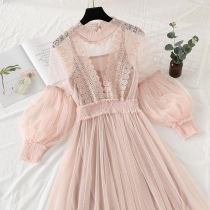 Cute Lace A Line Dress Long Sleeve Fashion Dress