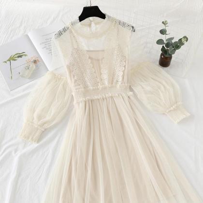 Cute Lace A Line Dress Long Sleeve Fashion Dress