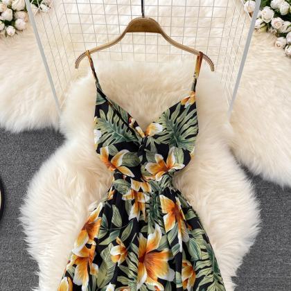 Cute V Neck Floral Dress With Bow Fashion Dress