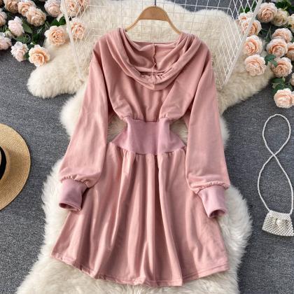 Casual Hooded A Line Dress