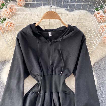 Casual Hooded A Line Dress