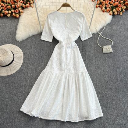 Sweet Lace Short A Line Dress White Fashion Dress