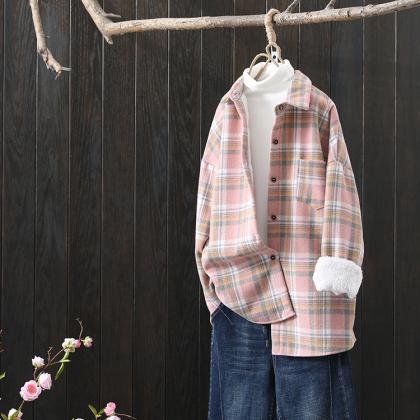 Simple Wollen Plaid Loose Shirt