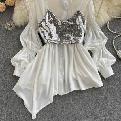 Cute Desginer Shirt With Sequin Camisole
