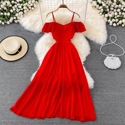 Red Chiffon A Line Short Dress Fashion Dress