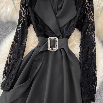 Black Lace Long Sleeve Dress Fashion Dress