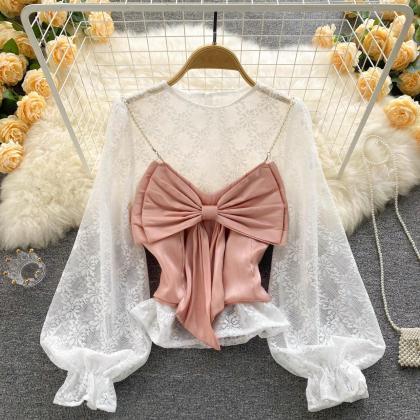 Cute bowknot camisole with loose sh..