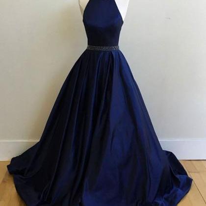 Celebrity Style Simple Dark Navy Blue Long Prom..