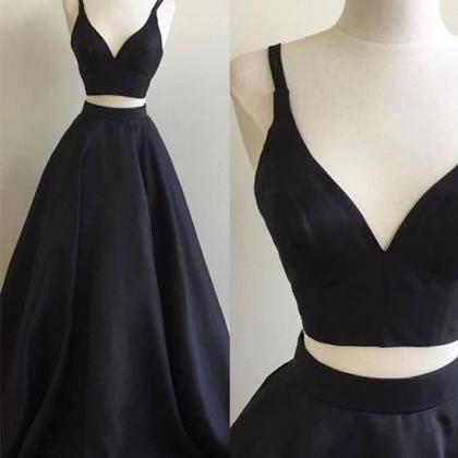 Celebrity Style Simple Two Pieces Black Long Prom..