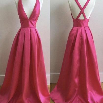 Celebrity Style Simple V Neck Long Prom Dress,..