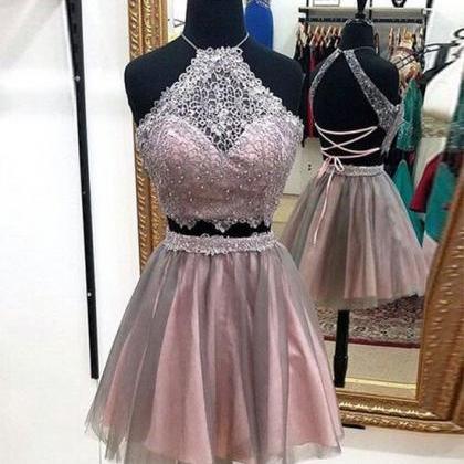 Cute Lace Tulle Short Prom Dress, Cute Homecoming..