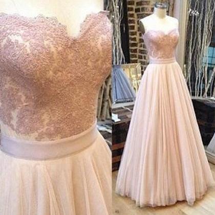 Sweetheart Neck Tulle Lace Long Prom Dress, Lace..