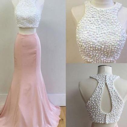 Pink Two Pieces Prom Dress, Pink Formal Dress For..